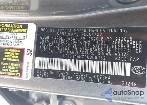 2023 Toyota Camry Se from USA, damaged, VIN 4T1G11AK7PU808152